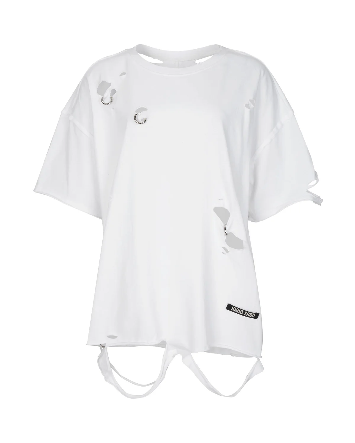 JINHO SHOU Piercing Distressed Washed T-Shirt